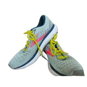 Womens Brooks Ghost 13 Running Shoes Size 9.5M gray with blue and pink detail